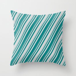 [ Thumbnail: Teal & Light Grey Colored Striped Pattern Throw Pillow ]