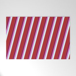 [ Thumbnail: Eyecatching Purple, Maroon, Orchid, Light Cyan, and Red Colored Lined/Striped Pattern Welcome Mat ]