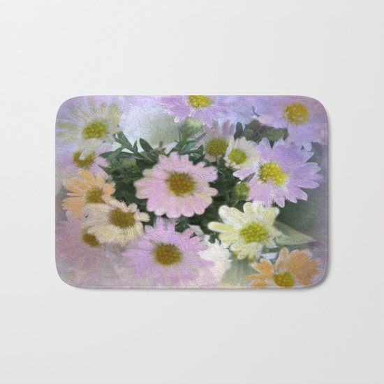 Painterly Spring Pastel Daisies Bath Mat