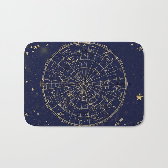 Metallic Gold Vintage Star Map 2 Bath Mat