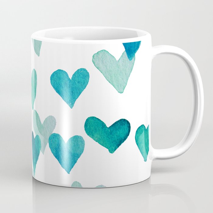 Valentine's Day Watercolor Hearts - turquoise Coffee Mug