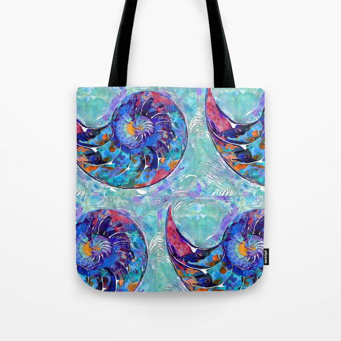 Whimsical Colorful Nautilus Seashell Art - Wild Nautilus Shell Tote Bag