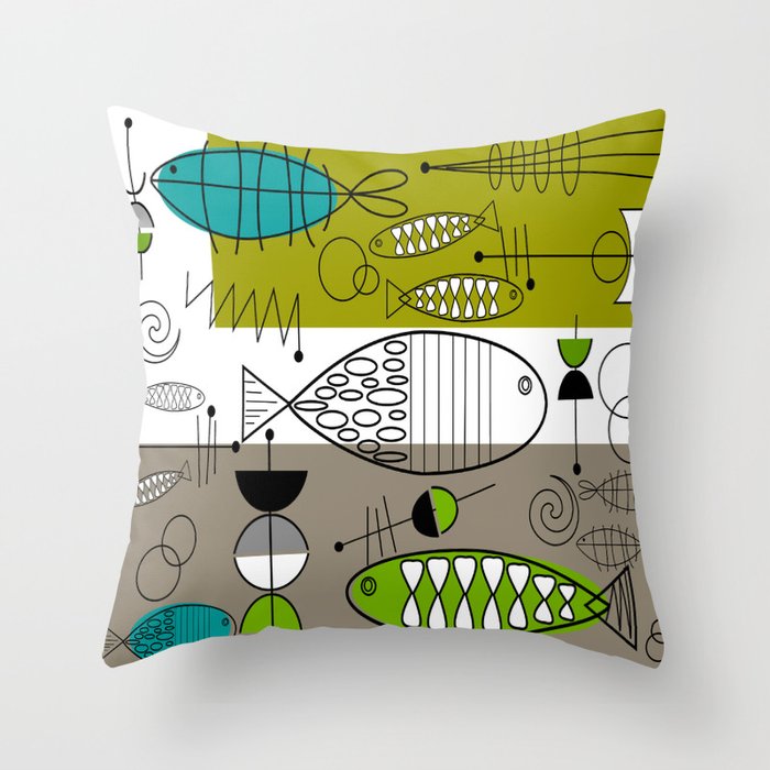 Mid-Century Modern Fish Art Throw Pillow