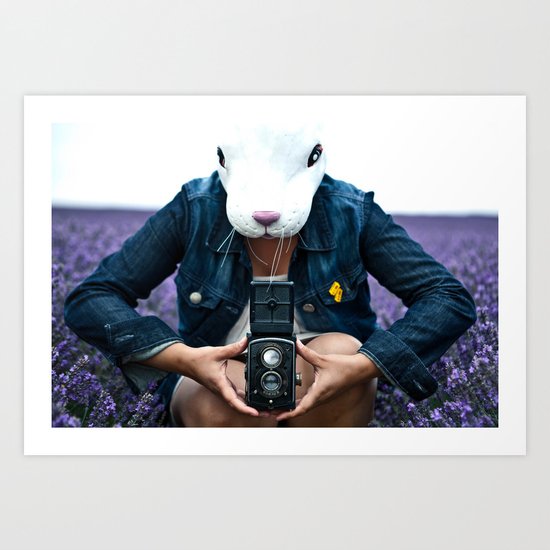 Bunny in a lavender field. Art Print