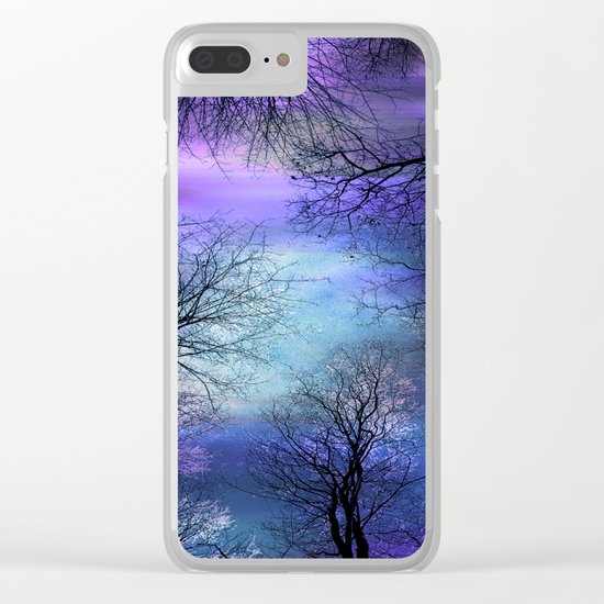 Black Trees Purple Blue Abstract Sky Clear iPhone Case