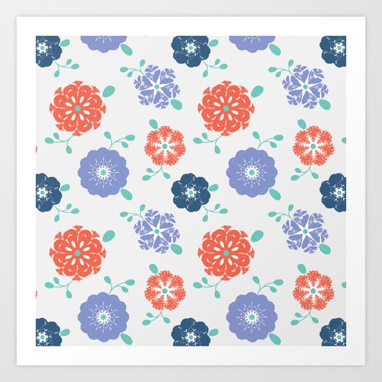 Block Print Flowers Art Print