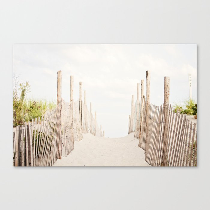 Beach Photography, Coastal Dunes Art, Neutral Seashore Photo, Beach Fence, Seaside Coast Picture Canvas Print