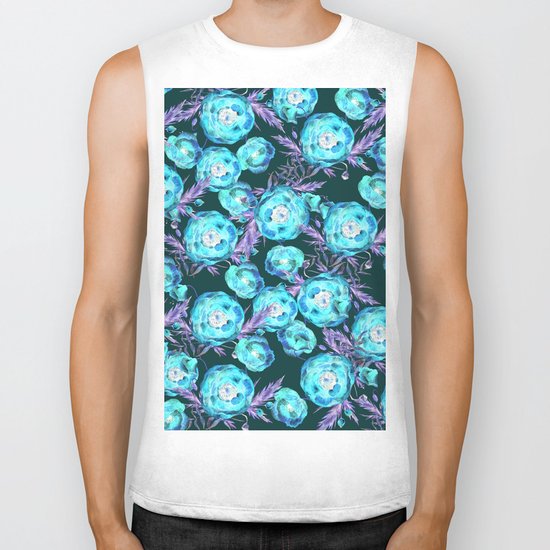 Abstract Poppy Pattern Blue And Black Biker Tank