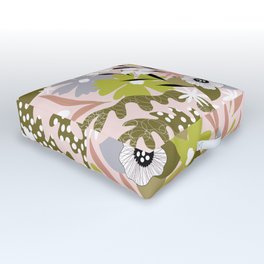 Maximalist Boho Floral Pattern 2. Olive & Blush Outdoor Floor Cushion