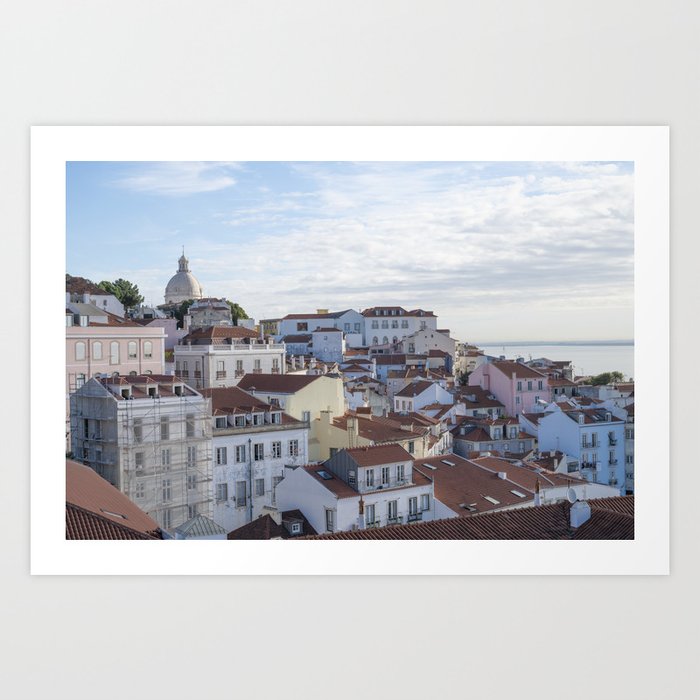 View of Alfama in Lisbon - pastel old houses - mediterranean city in Portugal - Travel photography Art Print
