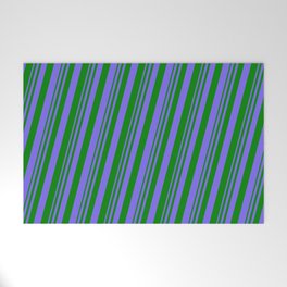 [ Thumbnail: Medium Slate Blue & Green Colored Lines Pattern Welcome Mat ]