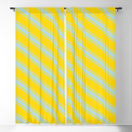 [ Thumbnail: Yellow & Light Blue Colored Lined/Striped Pattern Blackout Curtain ]