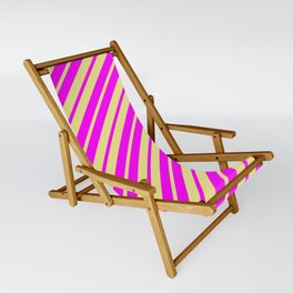 [ Thumbnail: Fuchsia & Tan Colored Lines/Stripes Pattern Sling Chair ]
