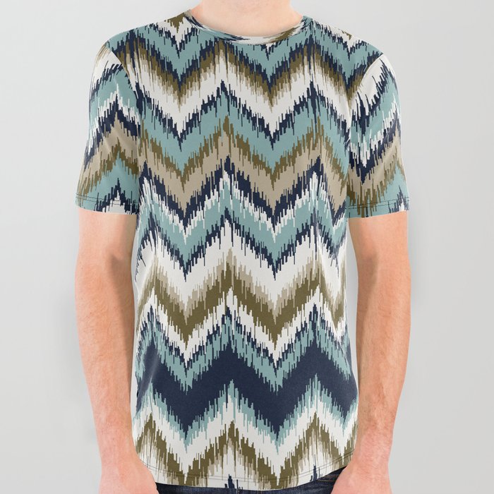 8-Bit Ikat Pattern – Blue & Tan All Over Graphic Tee