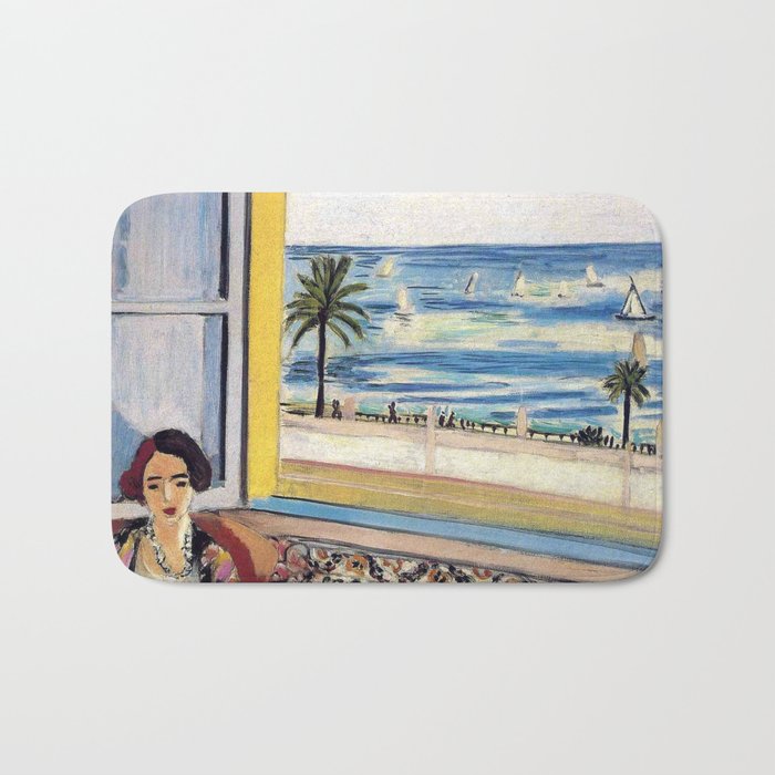 Seated Woman, Back Turned to the Open Window of Ocean & Seaside by Henri Matisse Bath Mat