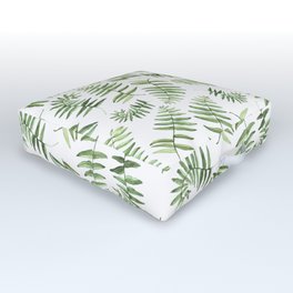 Watercolor Fern Fronds on White Outdoor Floor Cushion