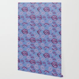 Very Periwinkle Kisses Lips in Shades of Purple Wallpaper