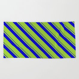[ Thumbnail: Blue & Green Colored Pattern of Stripes Beach Towel ]
