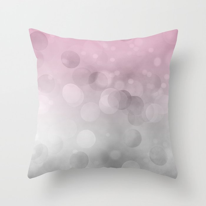 Pink  Grey Soft Gradient Bokeh Lights Throw Pillow