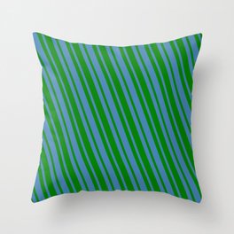 [ Thumbnail: Blue and Green Colored Lines Pattern Throw Pillow ]