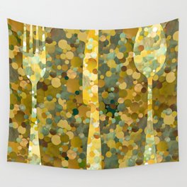 All That Glitters - Gold Flatware Kitchen Art Wall Tapestry