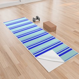 [ Thumbnail: Blue and Turquoise Colored Lines Pattern Yoga Towel ]
