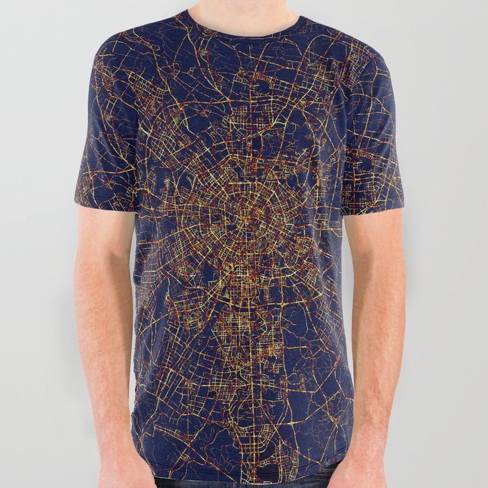 Chengdu, Sichuan, China Map  - City At Night All Over Graphic Tee