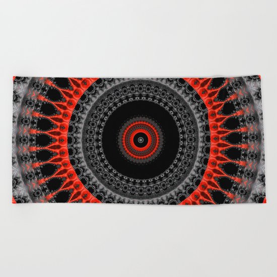 red black mandala Beach Towel