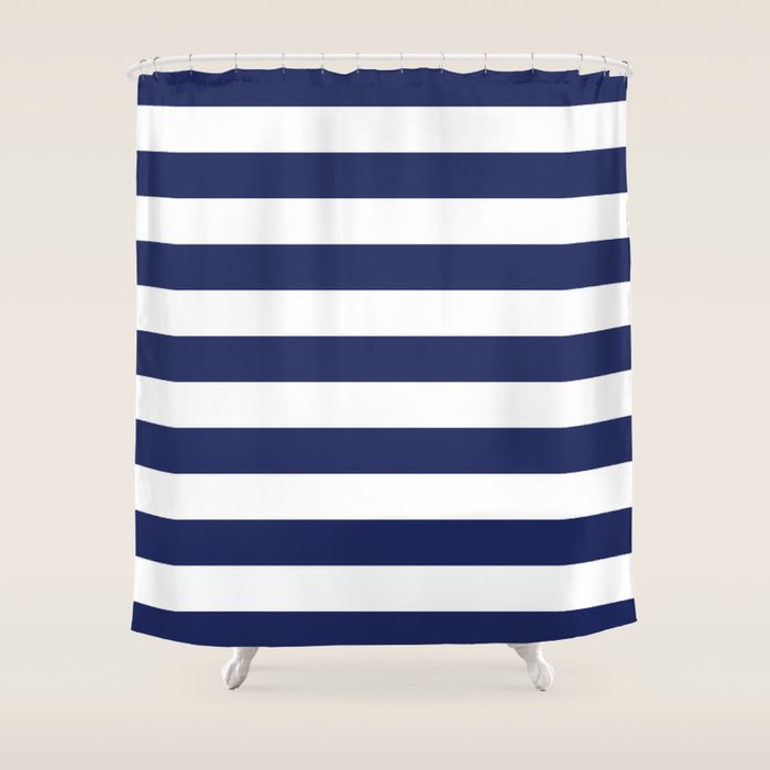 Navy Blue And White Stripes Shower Curtain By Amybrinkman Society6