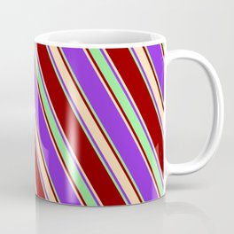 [ Thumbnail: Purple, Light Green, Dark Red & Tan Colored Stripes/Lines Pattern Coffee Mug ]