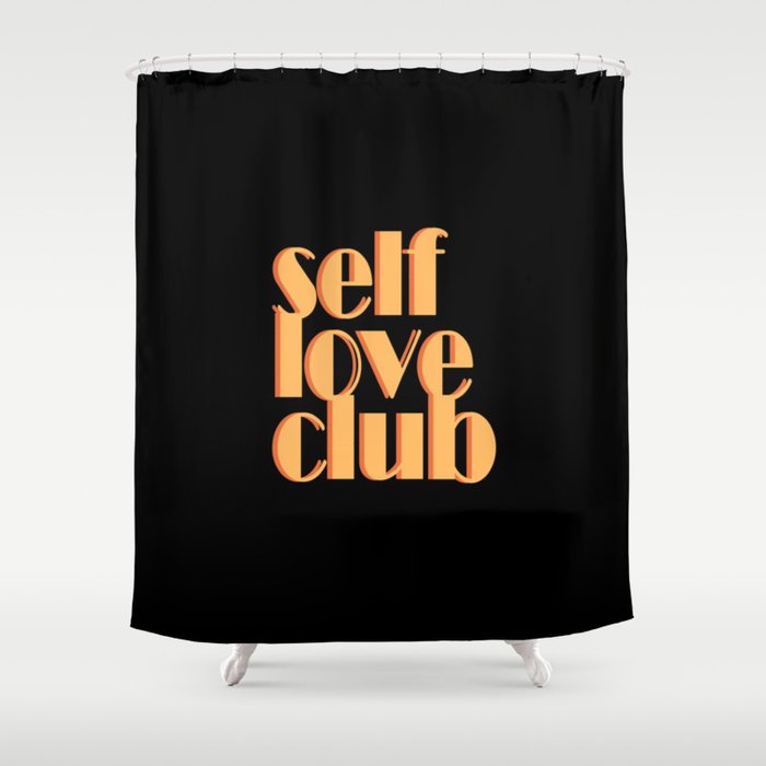SelfLoveClub - Orange Colourful Typography Graphic Design Art Shower Curtain
