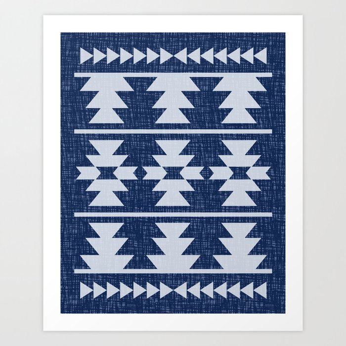 Southwestern Pattern 128 Indigo Blue Art Print