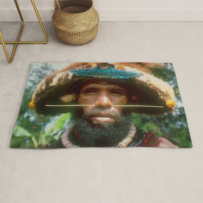Global Citizen Papua New Guinea Villager With Headdress Rug by DEC02