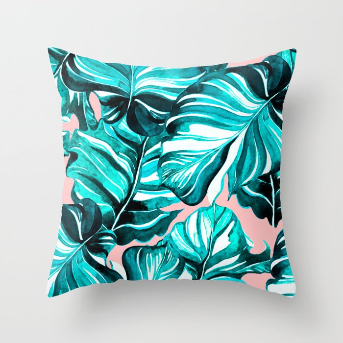 Pattern leaf exotic blue Throw Pillow by mmartabc | Society6