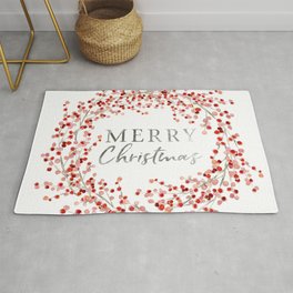 Merry Christmas wreath. Red berry Rug