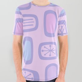 Midcentury MCM Rounded Rectangles Pink Blue All Over Graphic Tee