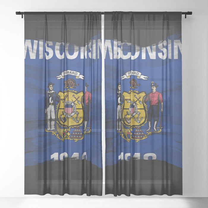 Wisconsin state flag brush stroke, Wisconsin flag background Sheer Curtain