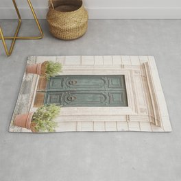 Vintage Door In Rome City Photo | Baroque Street Architecture Art Print | Italy Travel Photography Rug