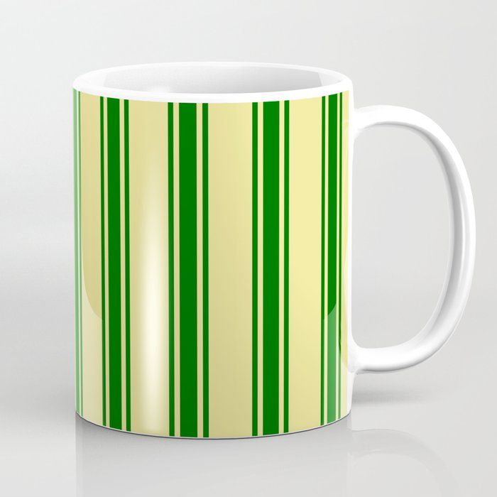 Tan and Dark Green Colored Lined/Striped Pattern Coffee Mug