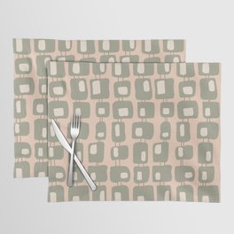 Funky Retro Squares Seamless Pattern Green, Peach and Cream Placemat