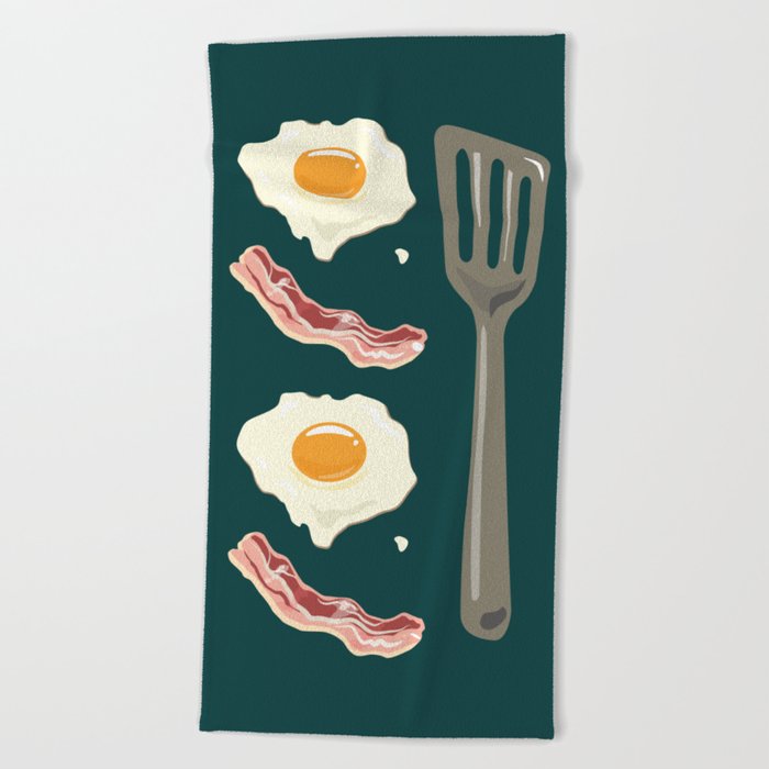 bacon & eggs, jungle green Beach Towel