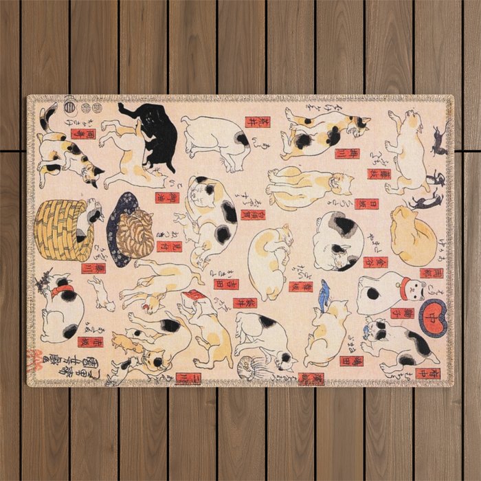 Cats for the Stations and Positions of the Tokaido Road print 2 portrait Outdoor Rug