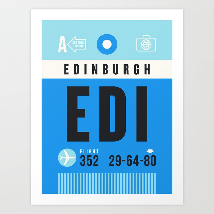 Luggage Tag A - EDI Edinburgh Scotland UK Art Print by neotokyo