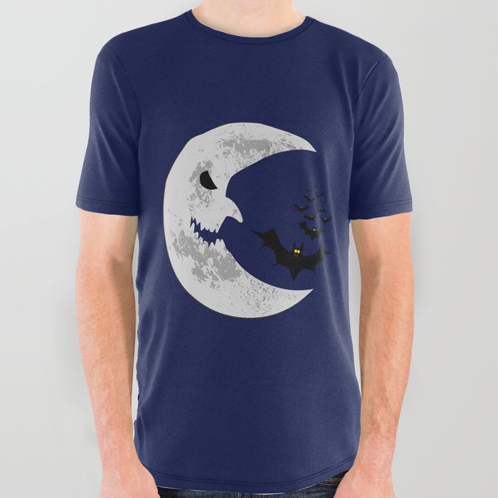 Halloween scary moon and bats All Over Graphic Tee