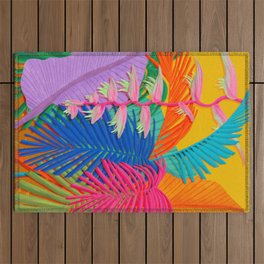 Flamingo Plant and Palm Fronds Outdoor Rug