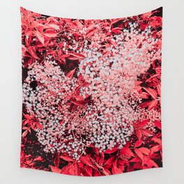 Delicate Pink flowers with Red Leaf Design Wall Tapestry