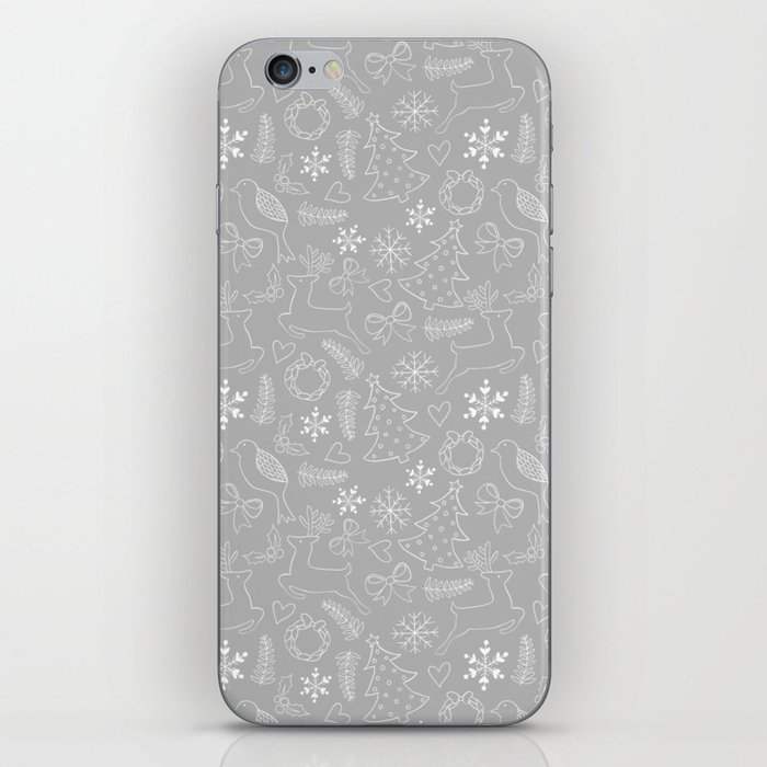 Christmas Pattern White Black Doodle Animal iPhone Skin