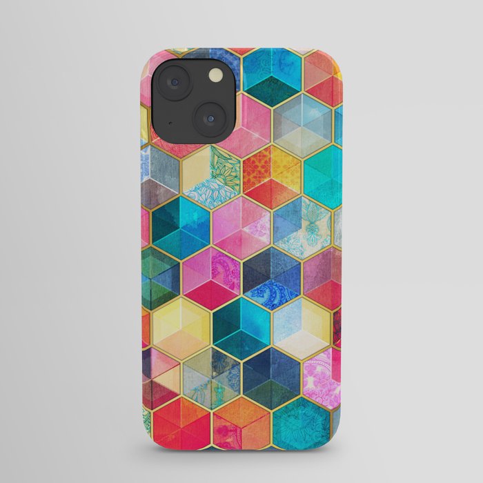 Crystal Bohemian Honeycomb Cubes - colorful hexagon pattern iPhone Case