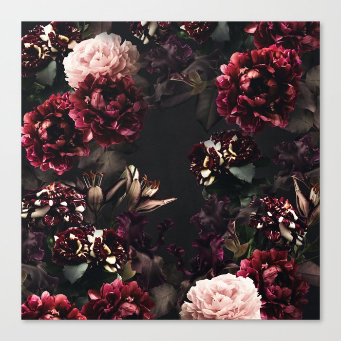 Vintage bouquets of garden flowers. Roses, dark red and pink peony.  Canvas Print