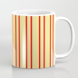 [ Thumbnail: Tan, Red, and Dark Salmon Colored Pattern of Stripes Coffee Mug ]